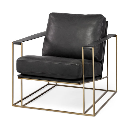 Watson Leather Accent Chair Black Leather | Gold Metal - accent-chairs