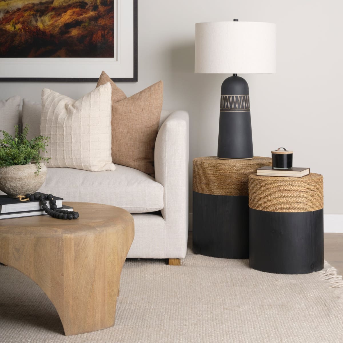 Wenopa Accent Table Black Wood | Jute - accent-tables