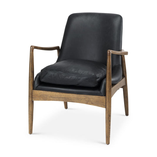 Westan Accent Chair Black Leather | Brown Wood - accent-chairs