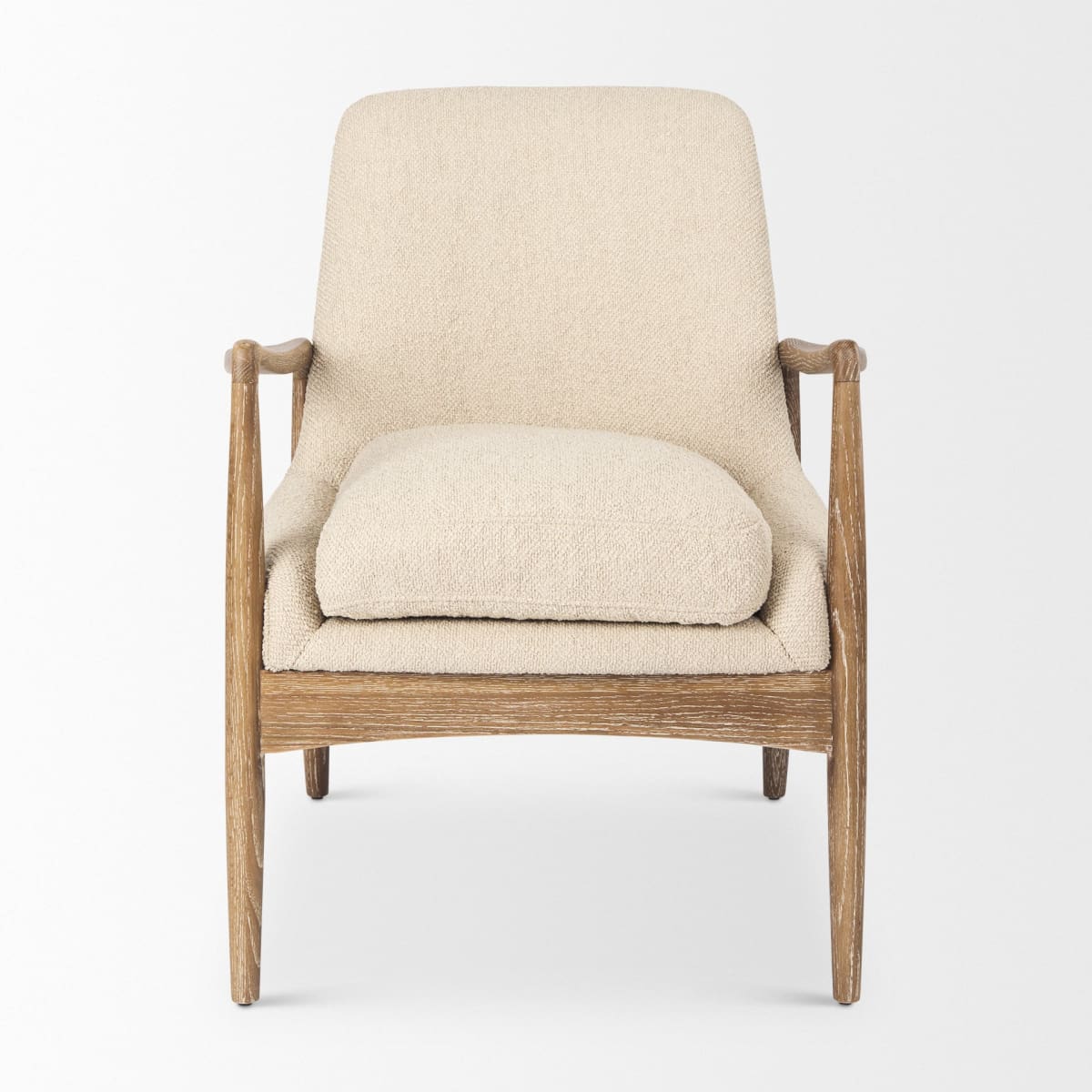 Westan Upholstered Accent Chair Cream Bouclé Fabric | Brown Wood - accent-chairs