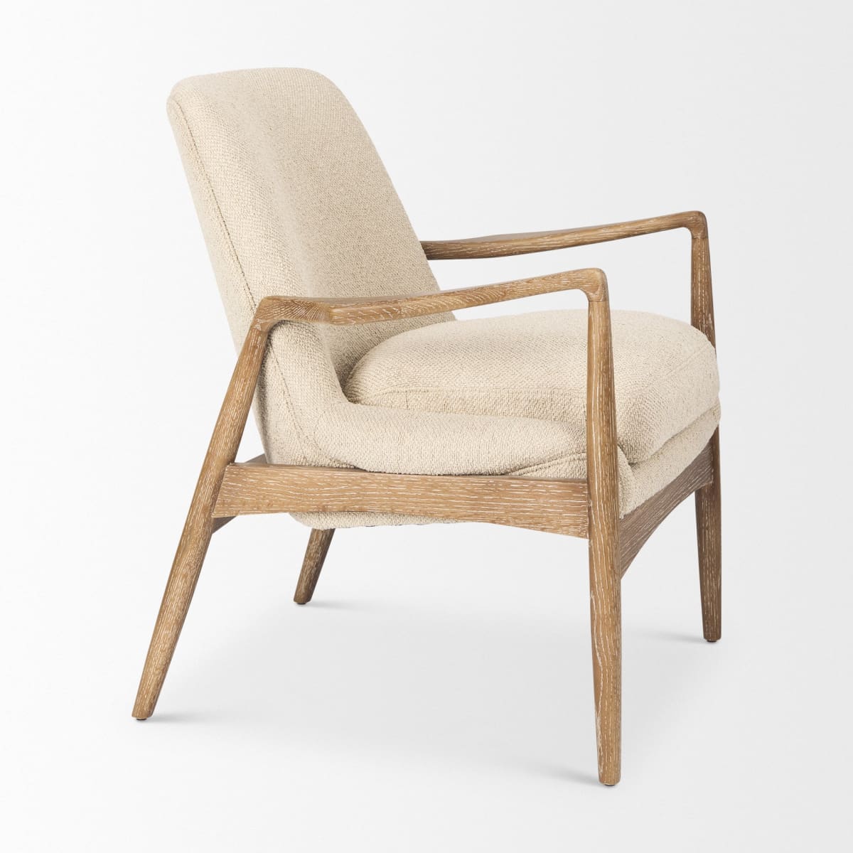 Westan Upholstered Accent Chair Cream Bouclé Fabric | Brown Wood - accent-chairs