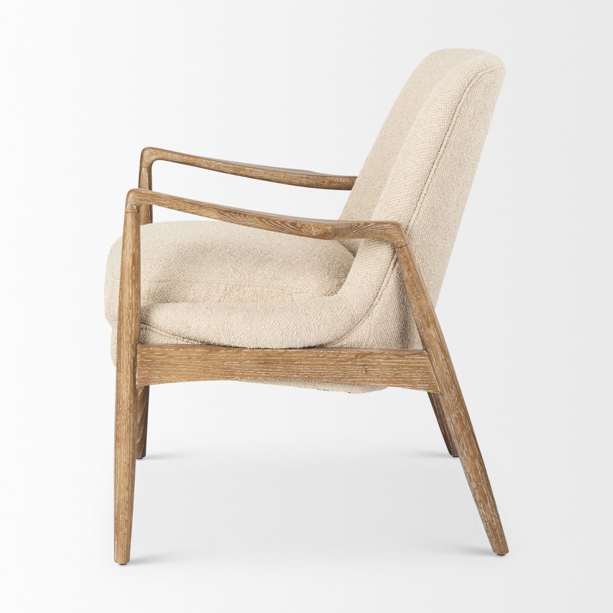 Westan Upholstered Accent Chair Cream Bouclé Fabric | Brown Wood - accent-chairs