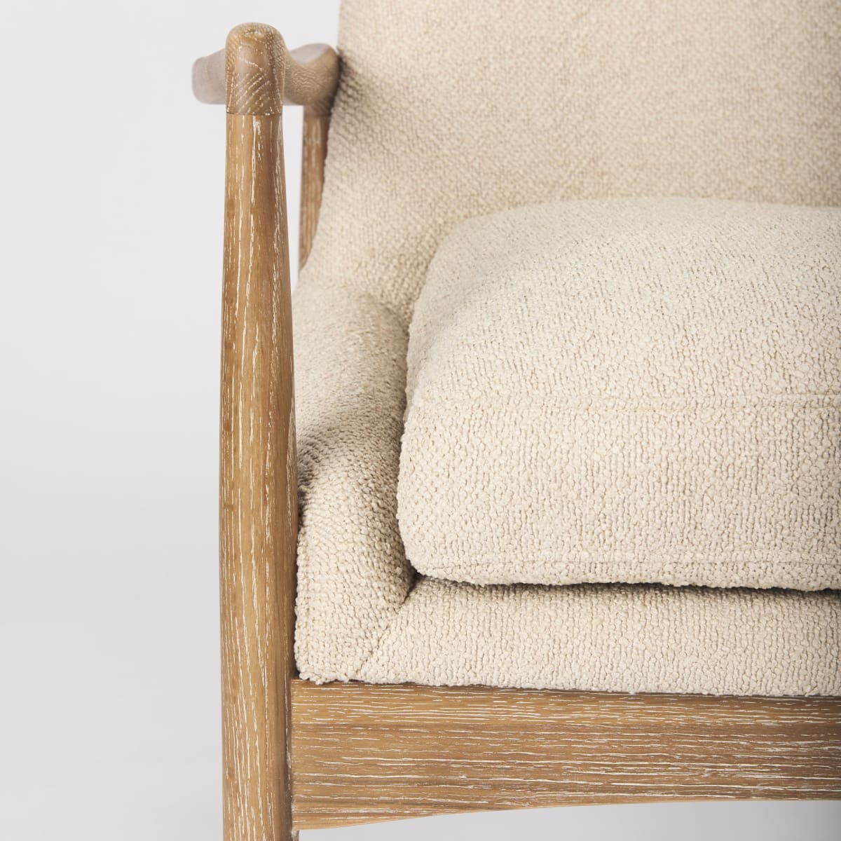 Westan Upholstered Accent Chair Cream Bouclé Fabric | Brown Wood - accent-chairs