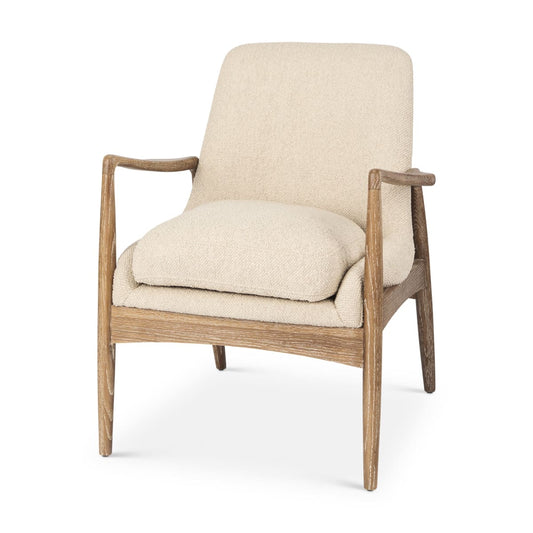 Westan Upholstered Accent Chair Cream Bouclé Fabric | Brown Wood - accent-chairs