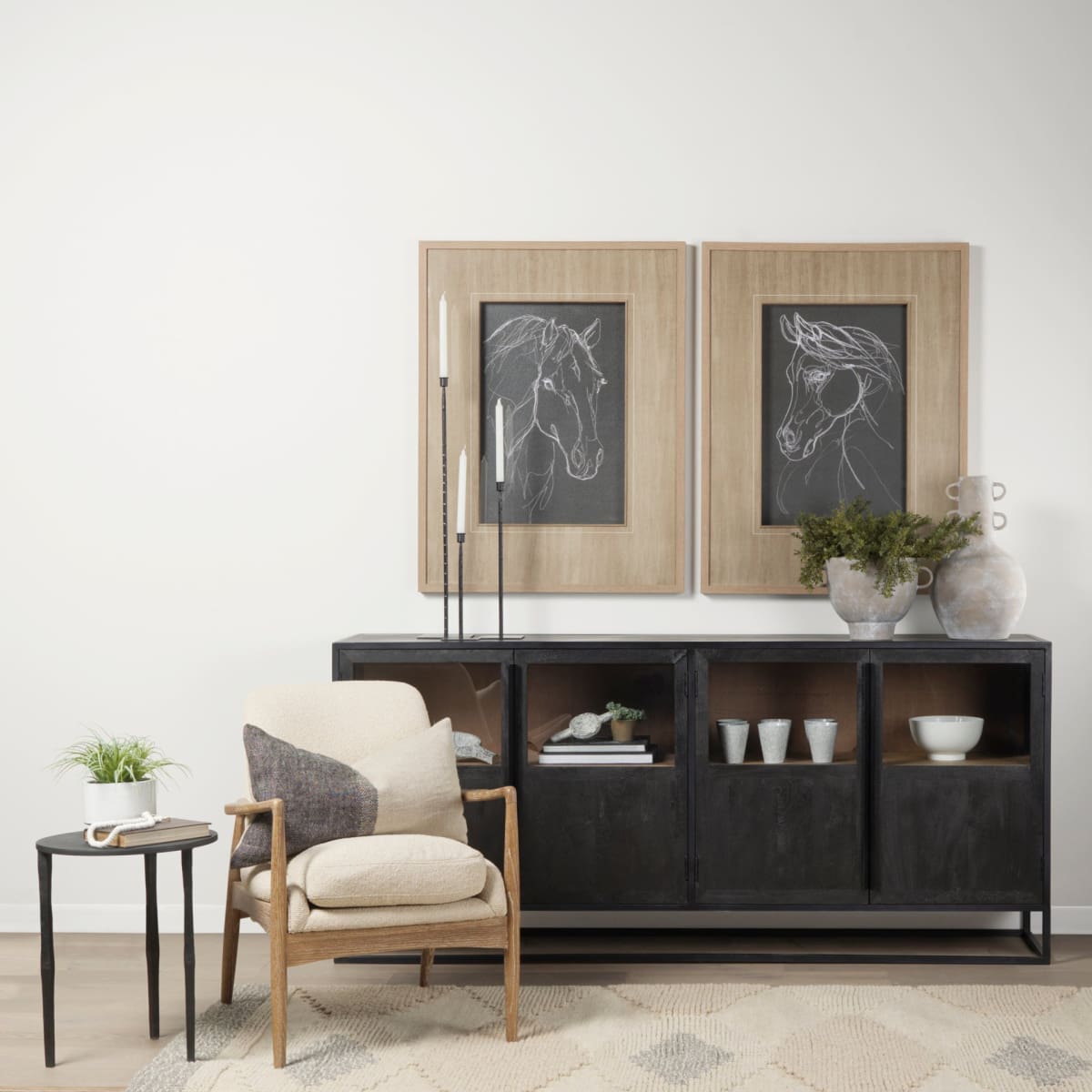 Westan Upholstered Accent Chair Cream Bouclé Fabric | Brown Wood - accent-chairs