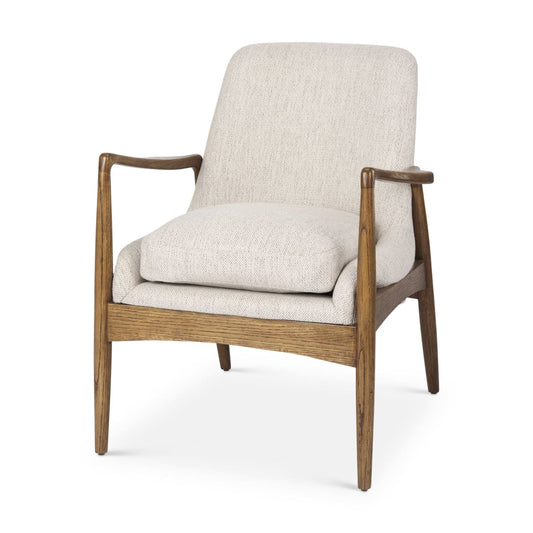 Westan Upholstered Accent Chair Cream Fabric | Brown Wood - accent-chairs