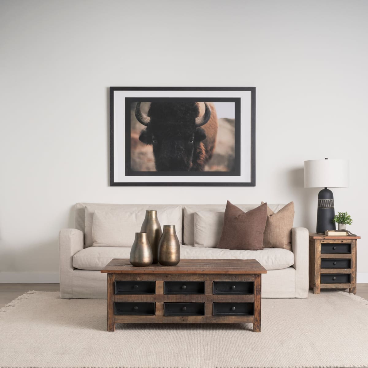 Wilton Coffee Table Black Metal | Brown Wood - coffee-tables