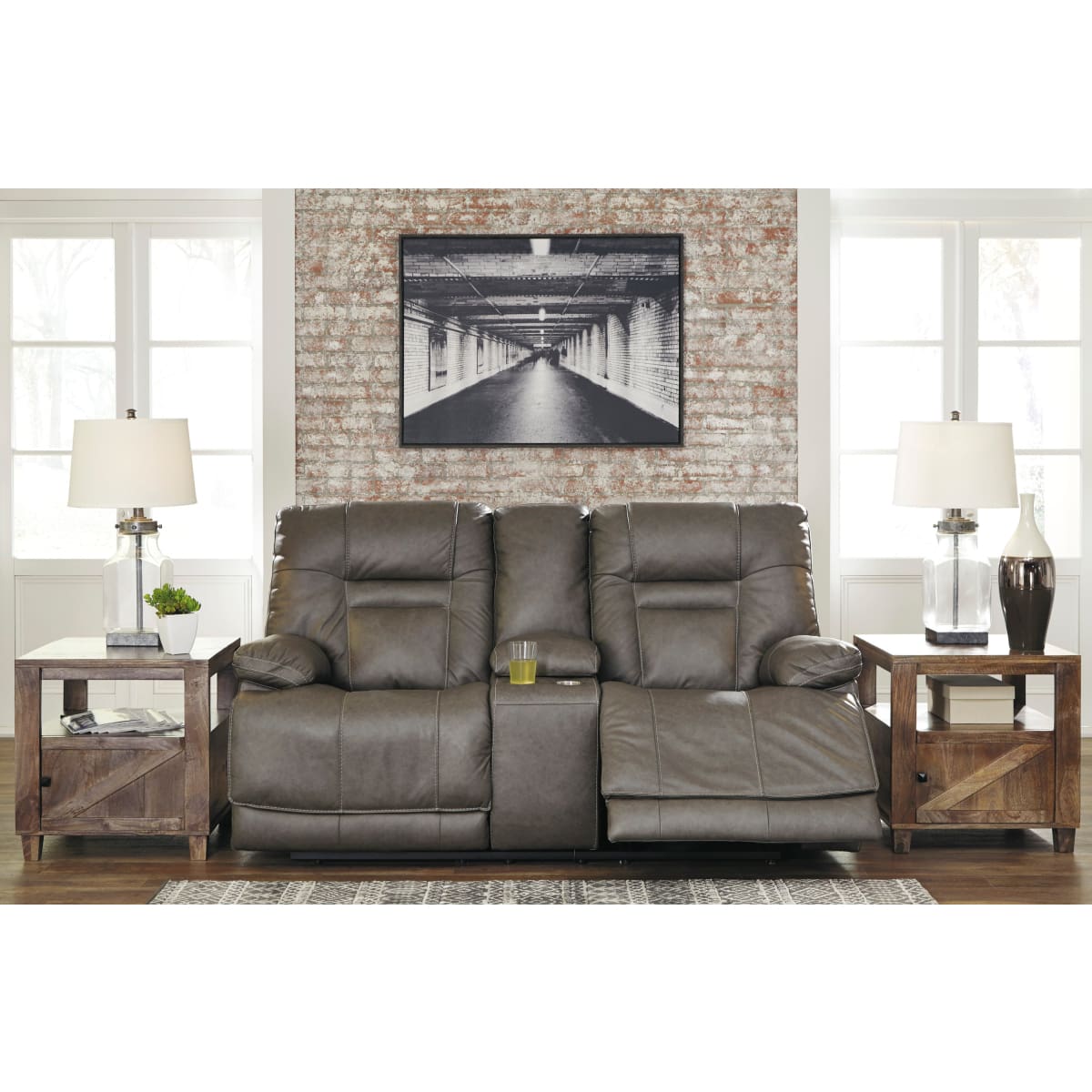Wurstrow Smoke Power Reclining Loveseat with Console - Loveseat