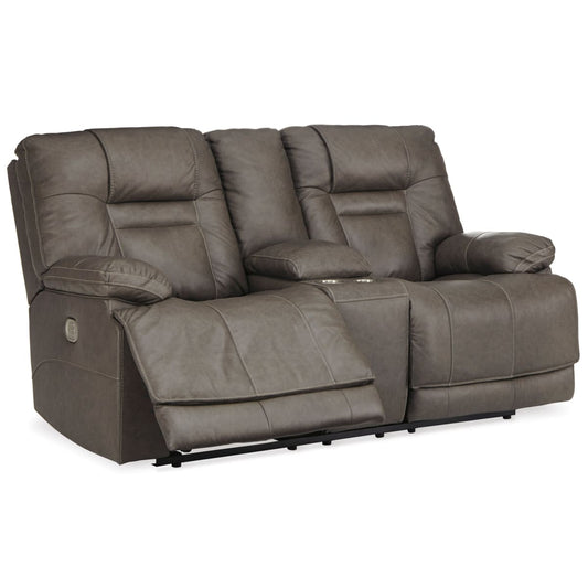 Wurstrow Smoke Power Reclining Loveseat with Console - Loveseat