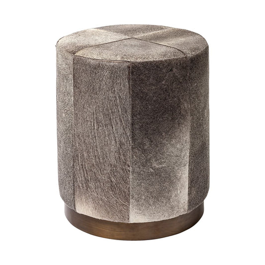 Zahavi Ottoman Gray Hair-On-Hide | Gold Metal | 20W - ottoman-and-poufs