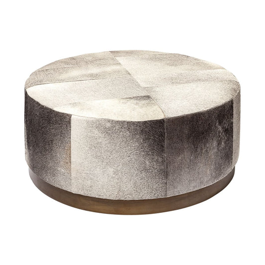 Zahavi Ottoman Gray Hair-On-Hide | Gold Metal | 36W - ottoman-and-poufs