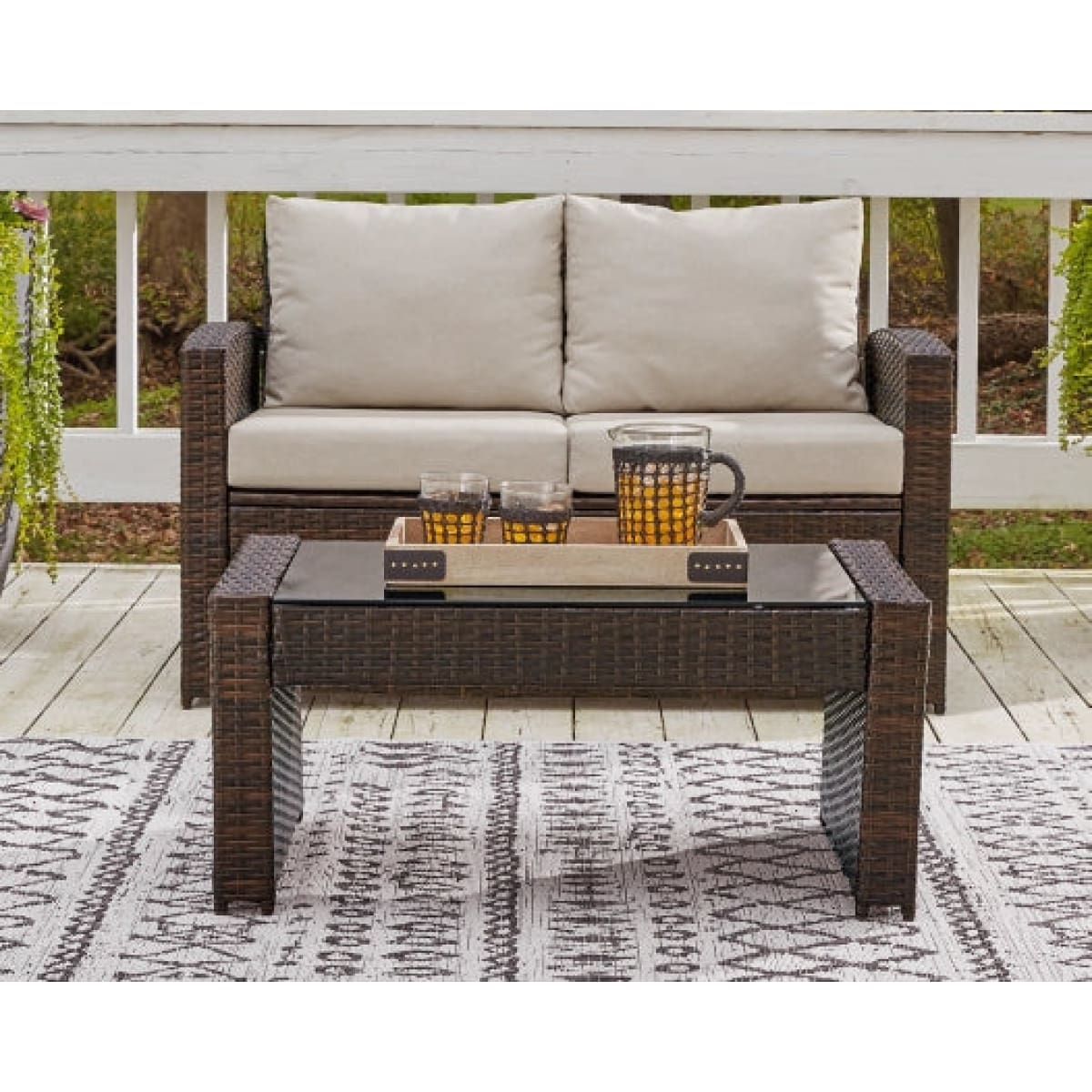 East Brook Outdoor Loveseat with Table (Set of 2) - Outdoor Sofa