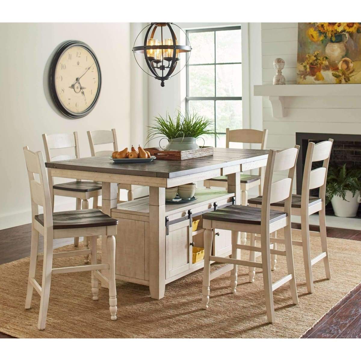 Madison County Vintage White Hi/Low Table & 6 Ladderback Dining Chairs - DININGCOUNTERHEIGHT