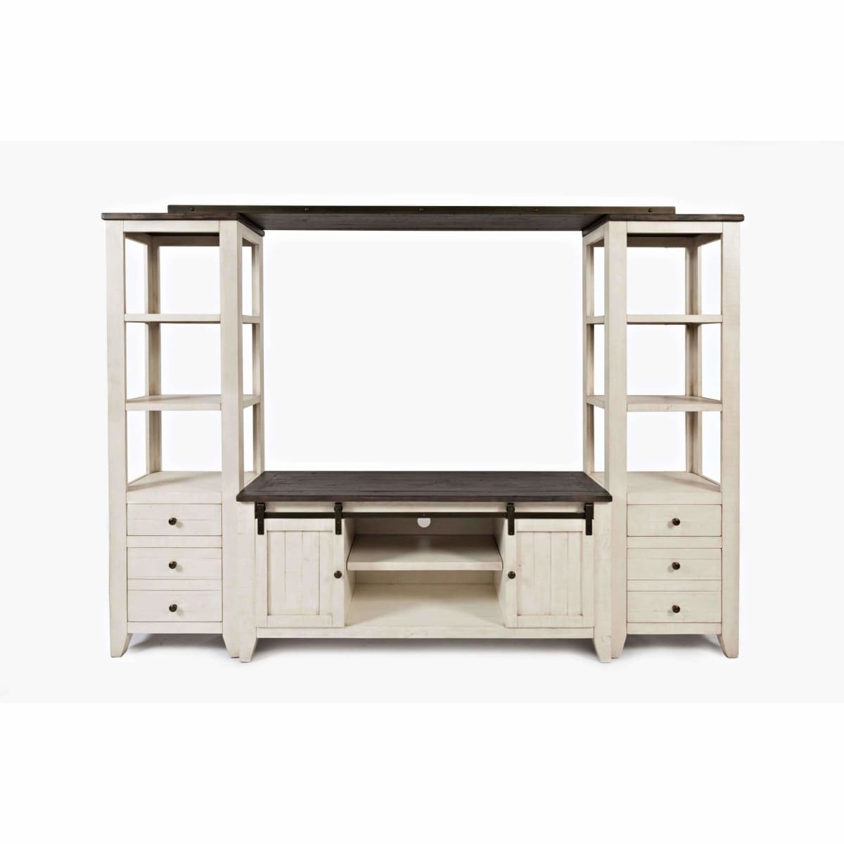 Madison County Vintage White Media Wall - ENTERTAINMENT CONSOLE